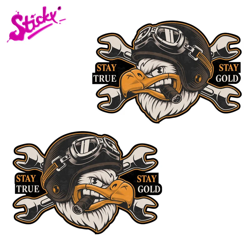 

STICKY Oldschool Bald Eagle Smoking Cigar Stay True Gold Car Sticker Decal Decor For Auto Motocross Racing Laptop Helmet Trunk