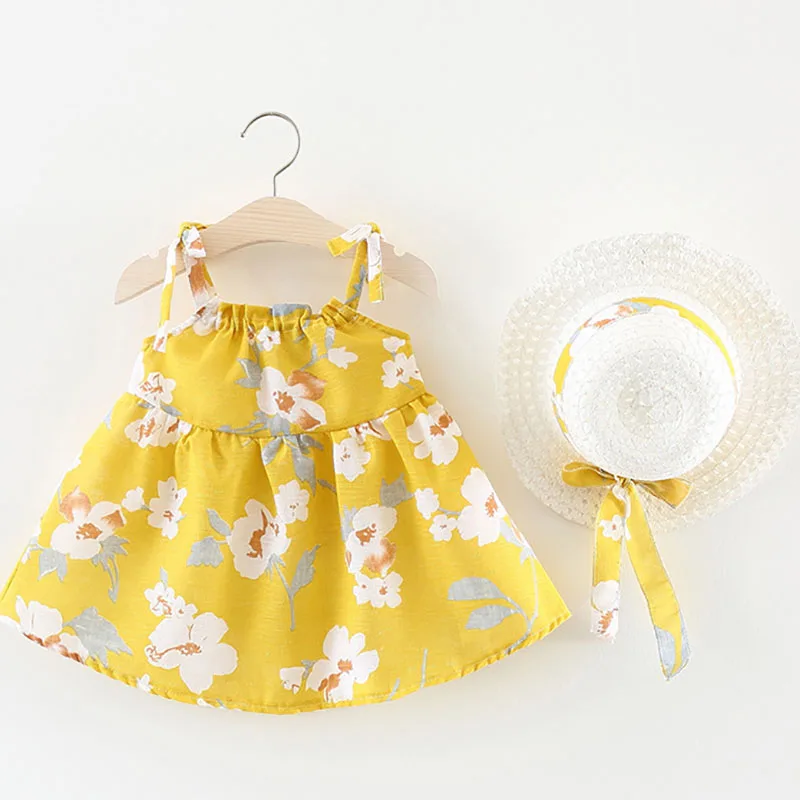 Children's Wear Girls 2019 New Baby Dress Fresh White Magnolia Straw Hat Bow Strap Princess Dresses | Детская одежда и обувь