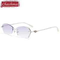 chashma rimless eyeglasses titanium fashion female eye glasses diamond cut spectacle frames women sunglasses tint lens