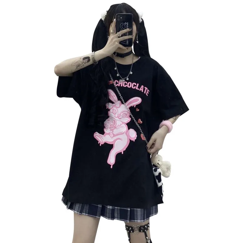 

Top Dark Loose Short-sleeved T-shirt Female Hip-hop Top Fashion 2021 Summer New Gothic Top Half-sleeved Oversized T-shirt S-xxl