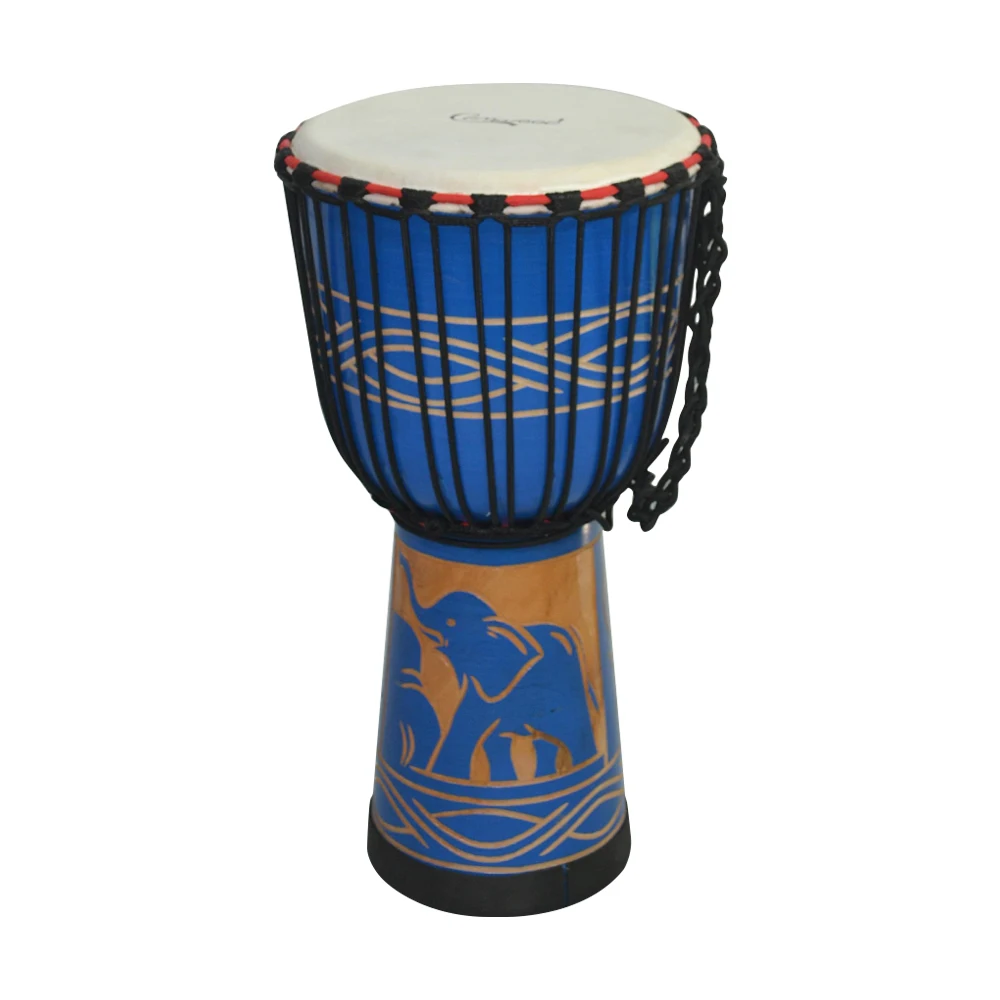 

Camwood 10inch Wooden African Drum Djembe Hand Drum Percussion Musical Instrument Mahogany Material with Blue Elephant Pattern