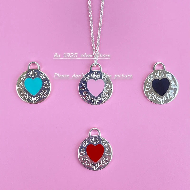 

Fashion jewelry high quality S925 sterling silver blue enamel coating color round love brand women's Pendant Valentine's Day gif