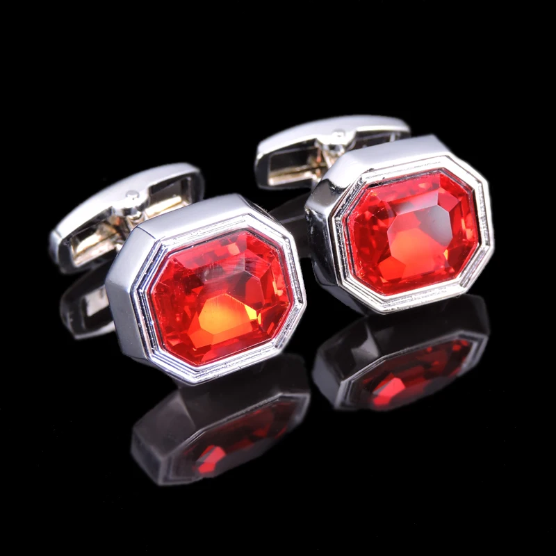 

Высококачественные запонки с кристаллами, новинка, Модная бижутерия, брендовые запонки с красным цирконием, Мужская Свадебная рубашка, зна...
