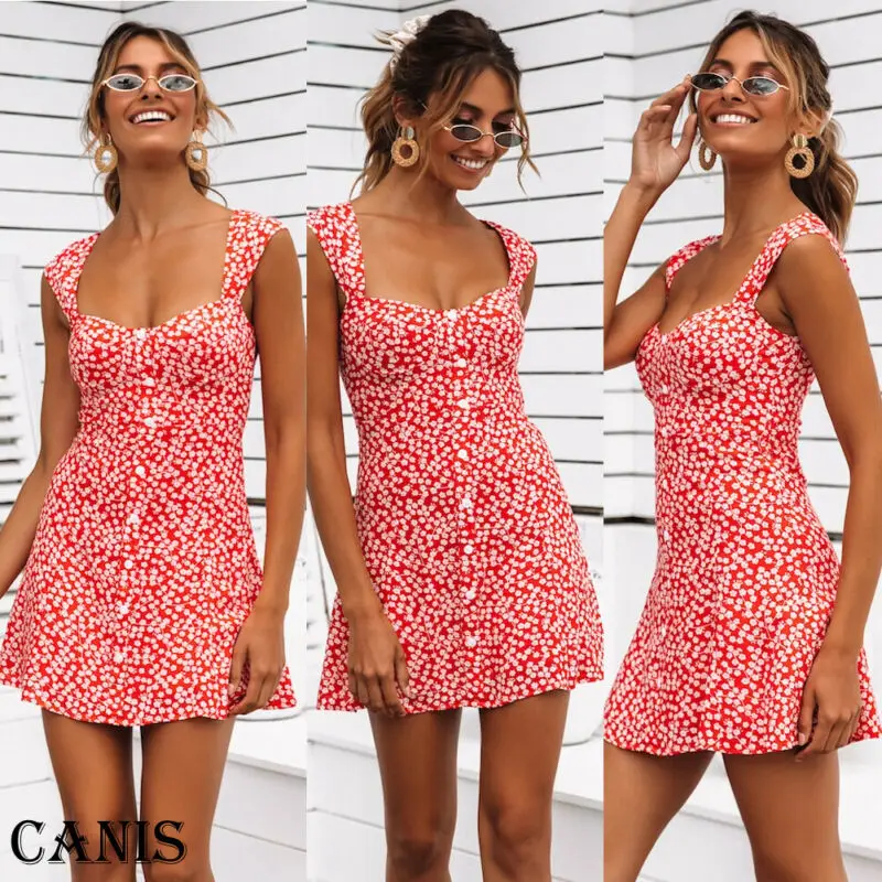 Новые женские модные сексуальные летние макси Бохо Цветочные Короткие