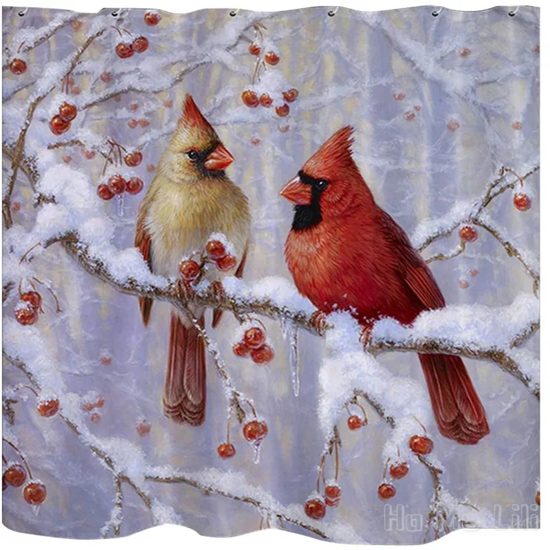 

Red Cardinal By Ho Me Lili Shower Curtain Christmas Winter Snowy Bird Themd Polyester Fabric Bathroom Decor