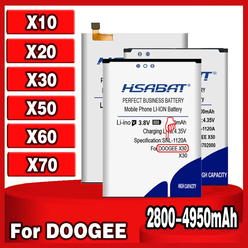 Аккумулятор HSABAT BAT17582580 2800-4950 мАч BAT17613360 BAT17603360 Для DOOGEE X10 X20 X20L X30 X50 X60 X70 BAT18702000 BAT18724000