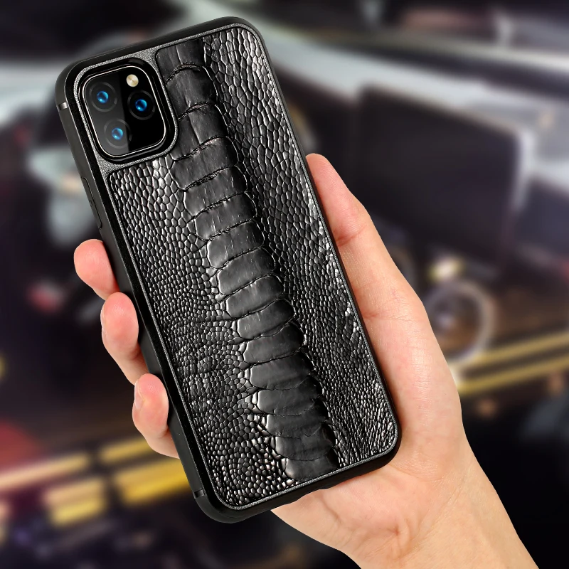 Чехол LANGSIDI из натуральной кожи страуса с защитой от падения для iPhone 13 pro Max 12 11 Pro max