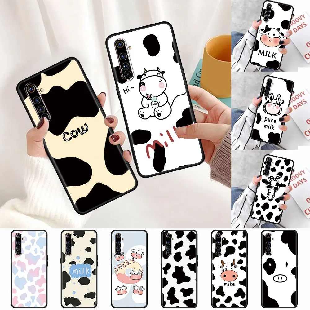 

Cute Cow Spots Black Capa for Realme 6 7 5 8 Pro C21 C3 XT X50 8 7i C11 C15 X50Pro 5G GT NEO TPU Soft Phone Case Cover