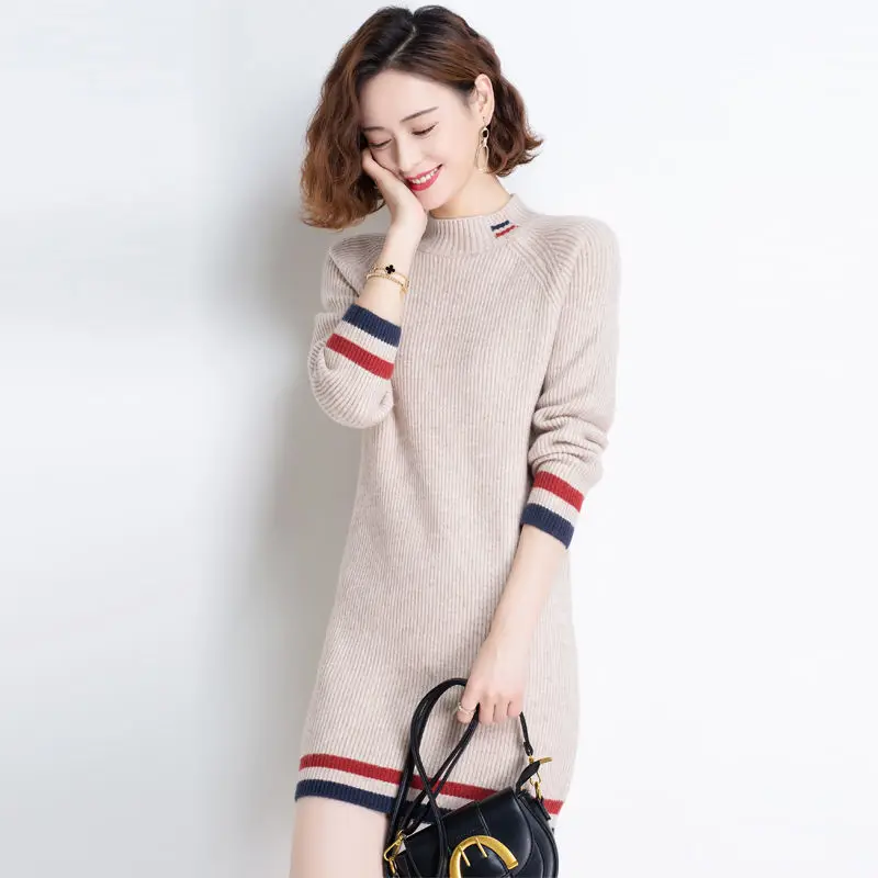 

Plus Size Loose Outer Wear Western Style Knitted Bottoming Shirt Autumn/winter Mid-length Half Turtleneck Sweater Skirt