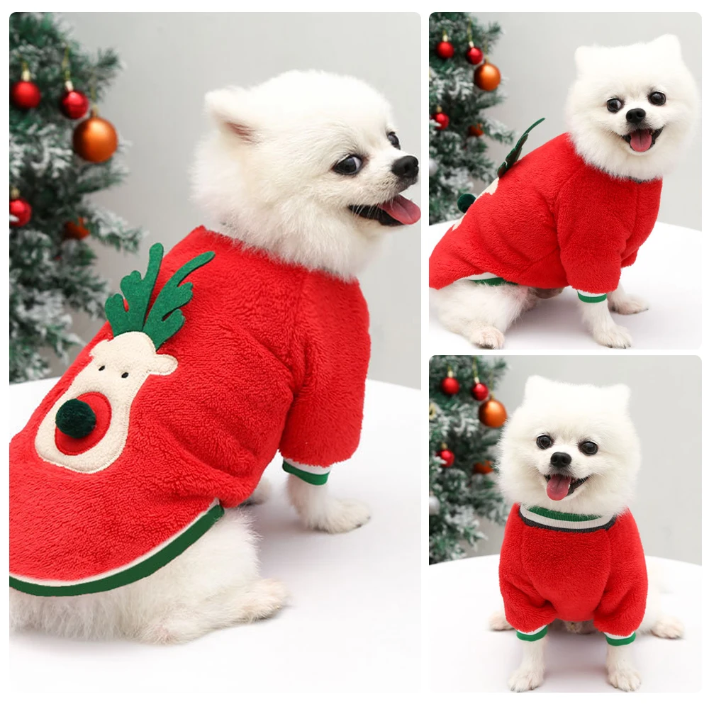 

Warm Christmas Pets Clothes for Small Dogs Winter Soft Fleece Dog Sweater Cute Elk Print Pet Clothing for Chihuahua Puppy Cat