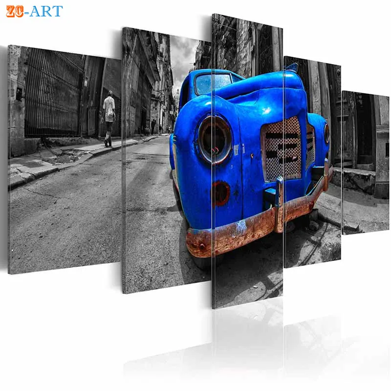Постеры и принты уличных автомобилей Картина на холсте искусство 5 панелей
