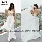 2021 Женский Длинный Шифоновый комбинезон с кристаллами и бусинами, пляжные свадебные белые свадебные платья
