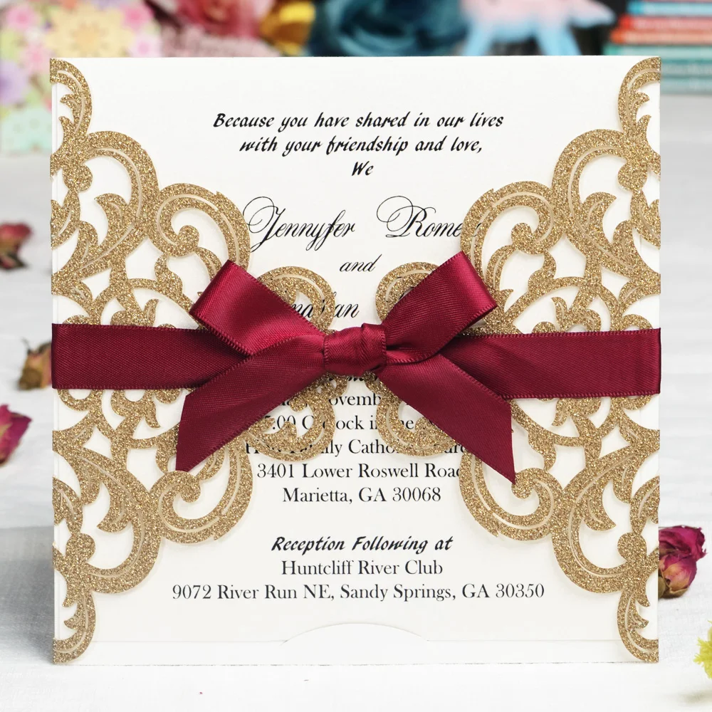 1 шт. блестящие свадебные пригласительные открытки с блестками и кружевными