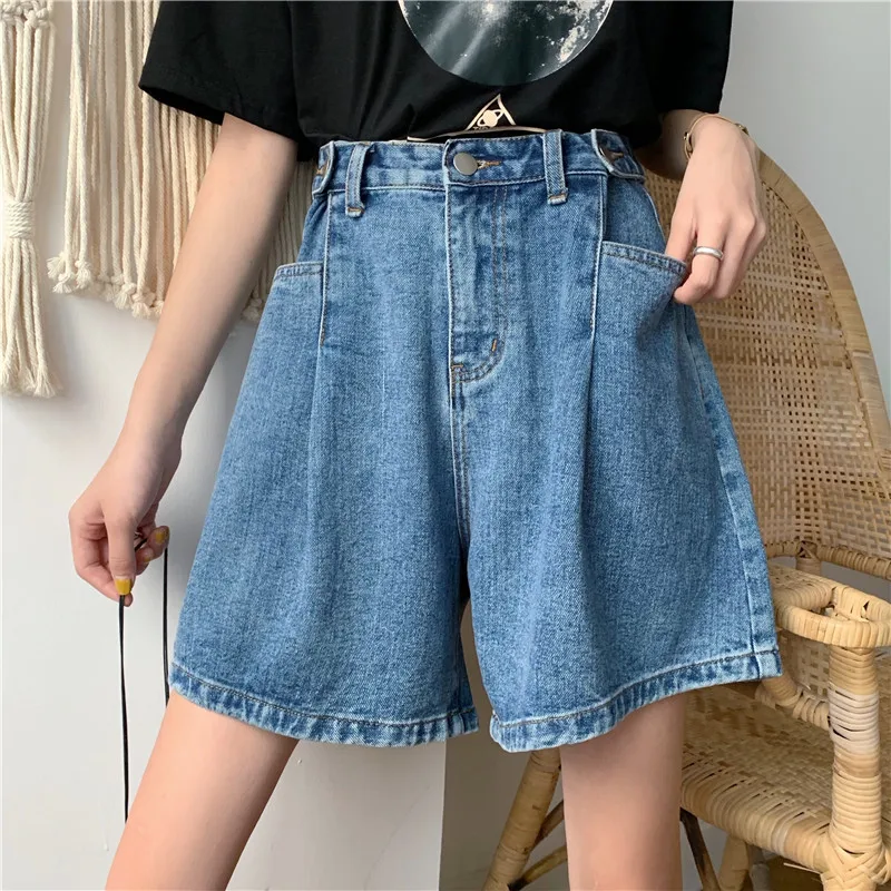 

Model track small wide-leg denim shorts 2021 summer new women's summer jeans loose and tall wide-leg pants