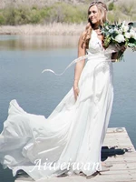a line v neck sleeveless sweepbrush floor length beach wedding dress 2021