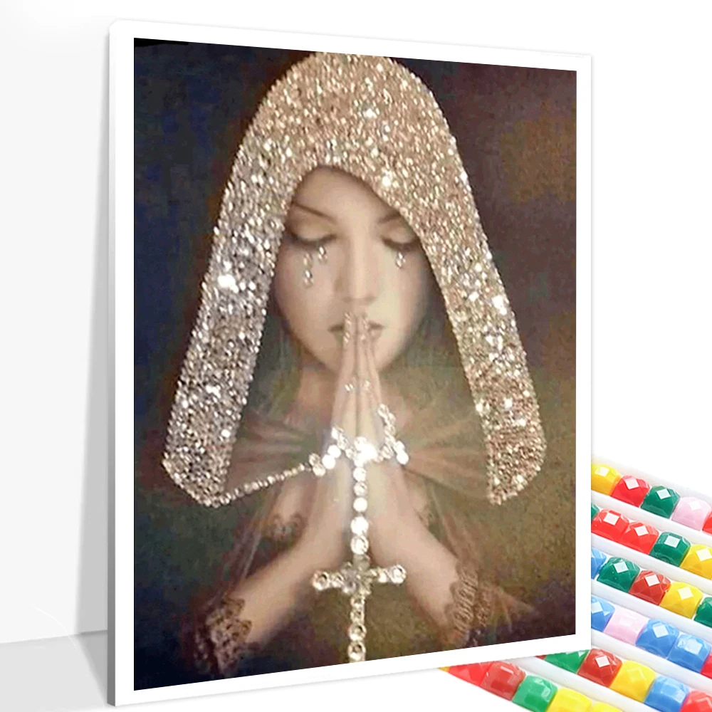 

5D Full Diamond Round DIY Diamond Painting Beauty Prayer Mosaic Embroidery Home Decoration Religious Gifts for Women 2021 New
