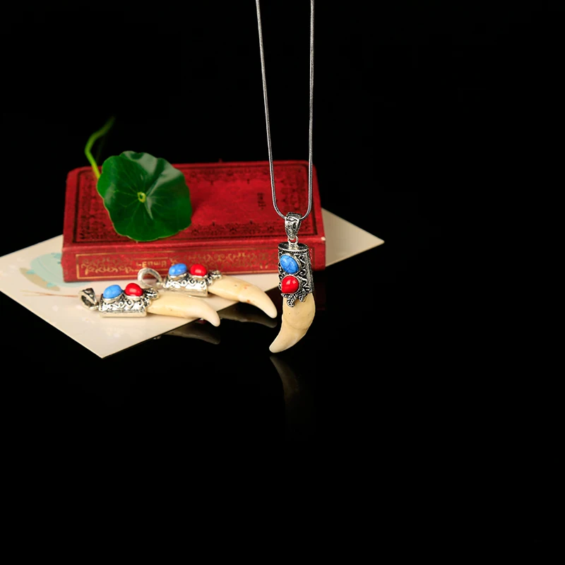 1 Изысканный кулон волчий зуб металлическая упаковка драгоценный камень