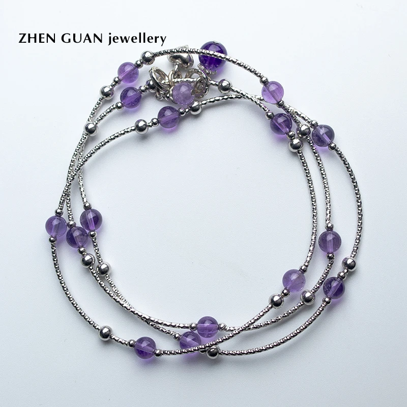 

S925 Silver Amethyst Brilliant Multi Circle Bracelet Is Suitable for Women's Wedding Engagement Fashion Party Charm Jewelry