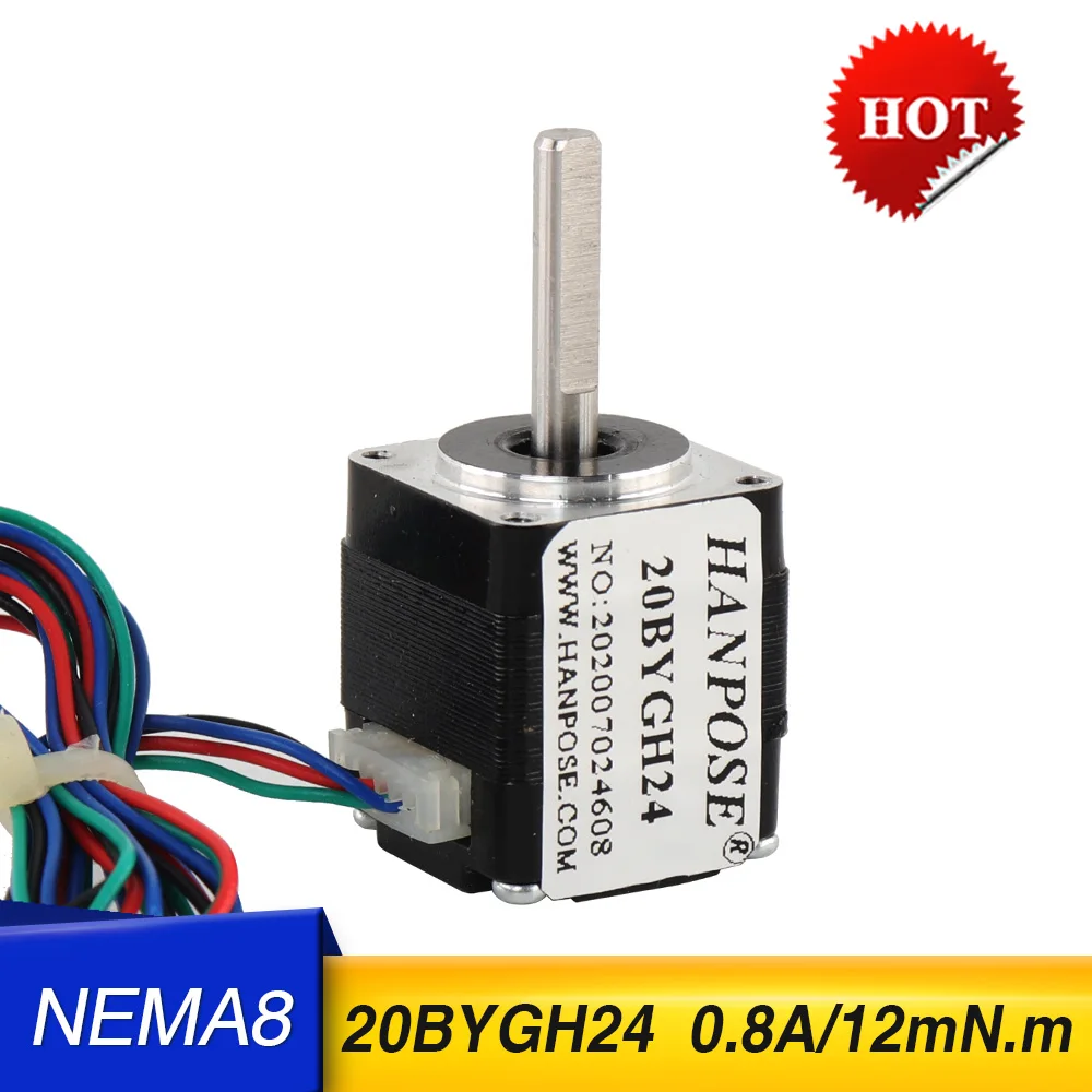 

Nema8 mini Stepper motor 24mm 12mN.m 0.8A 1.8 degrees For new CNC router and 3D printer 20BYGH24 step motor