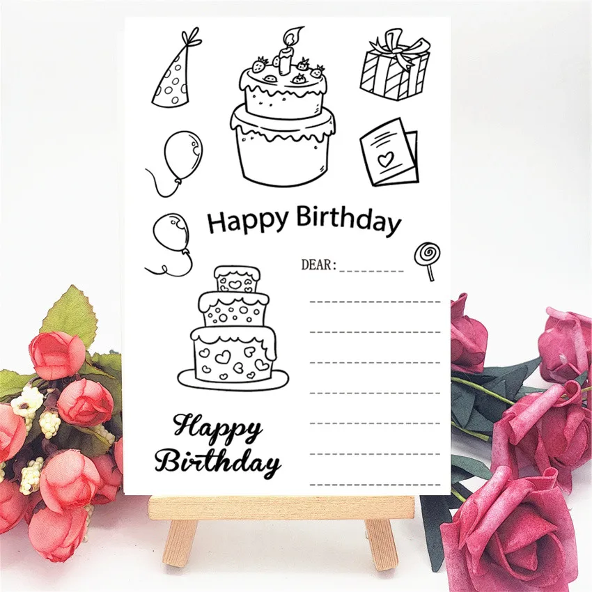 11x16 см Торт ко дню рождения прозрачный печать прозрачные наклейки силиконовый