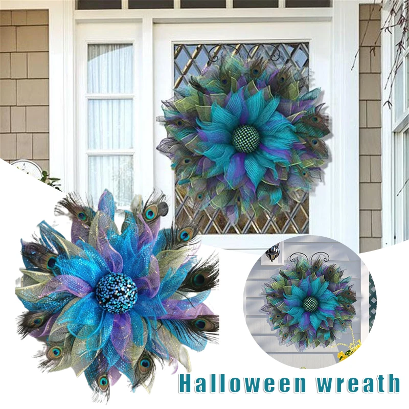 

Peacock Pattern Wreath Noble and Unique Halloween Outdoor Wreath for Front Door Festival Celebration Window Party Decor TS1