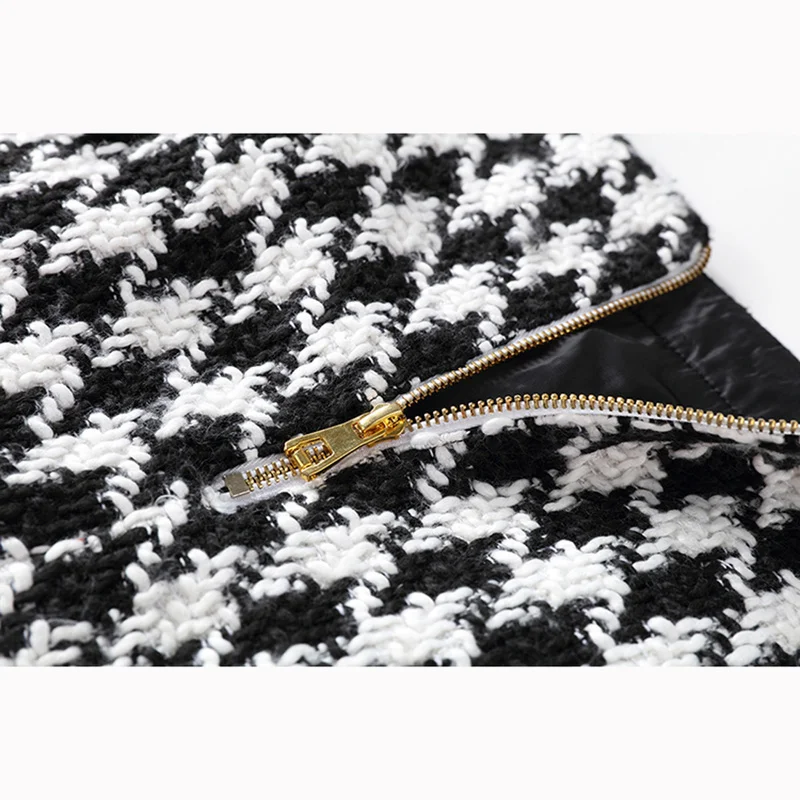 UKCNSEP New Fashion Runway 2021 Skirt Women's Fringed Lion Buttons Houndstooth Tweed Mini | Женская одежда