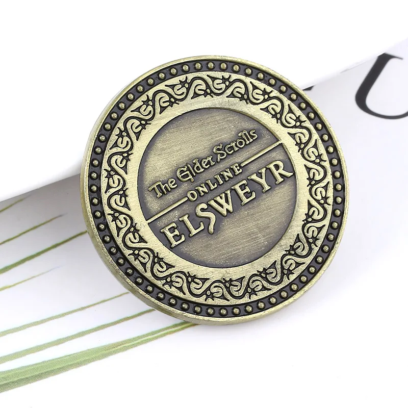 The Elder Scrolls Online Elsweyr Coin Keychain Drago Logo Ancient Bronze Key Chain for Women Men Fans Souvenir Jewelry Gift