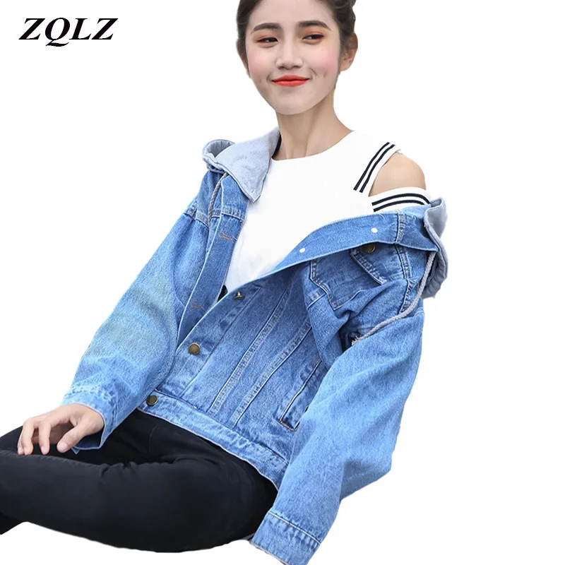ZQLZ Осенняя джинсовая куртка женская 2020 новая свободная однобортная с капюшоном