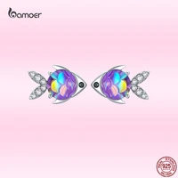 bamoer new color happy fish animal ear studs for women exquisite zircon 100 925 sterling silver earrings trendy jewelry gxe1028