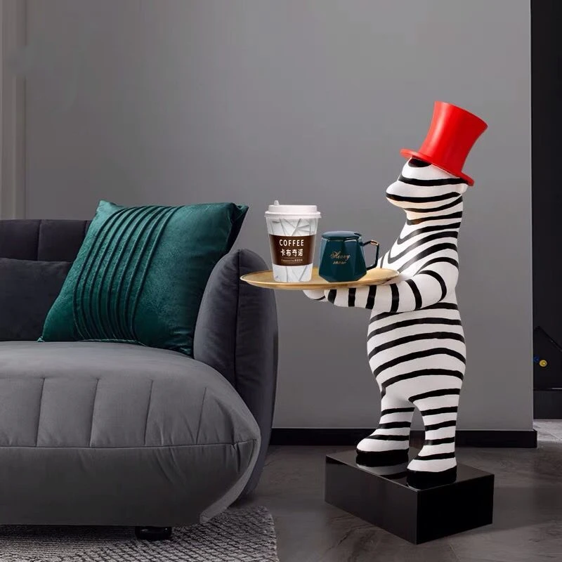 

Home Decor Creative FRP Statue Home Decoration Accessories Cartoon Abstract Striped Zebra Animal Ornament Sculpture Fruit Tray