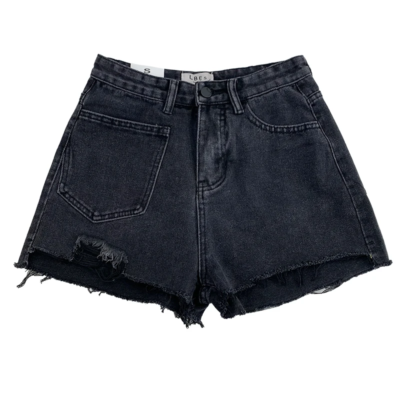 

Asymmetric Ripped Front Pocket Denim Shorts Women Washed High Waist Loose And Thin Wide Leg Denim Shorts Hotpant