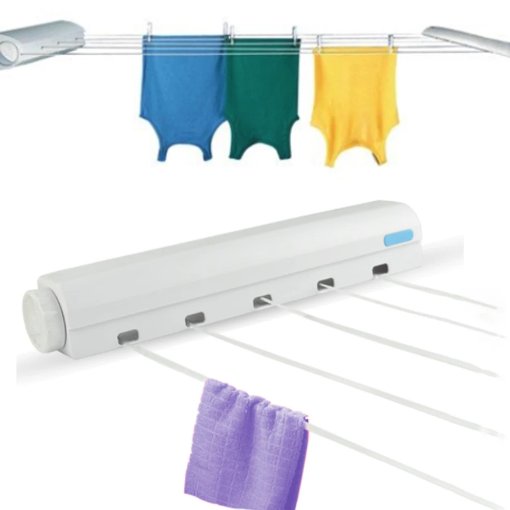 Durable Retractable Clothes Hanger Wall-Mounted Indoor Laundry Automatic Telescopic Clothesline Towel Balcony Drying Rack | Дом и сад