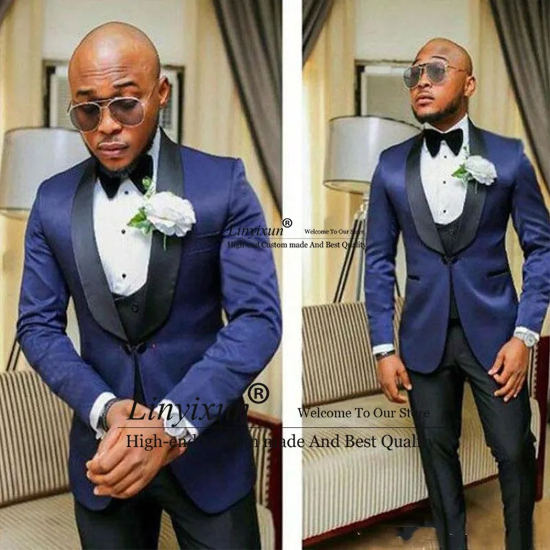 

Fall Mens Custom 3 Piece Suit Groom Wear for Wedding Black Shawl Lapel Best Men Wedding Prom Blazer (Jacket+Vest+Pants)