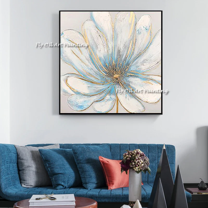 

100% Handmade Paintings Flowers Grey Gold Foil Modern Painting High Quality Oil Painting Hand-painted Wall Art For Home Decor