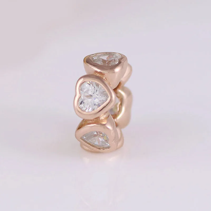 

Top Quality Hearts All Around With Clear Zirconia Spacer Beads Charms fit Women Bracelet 925 Sterling Silver DIY Jewelry