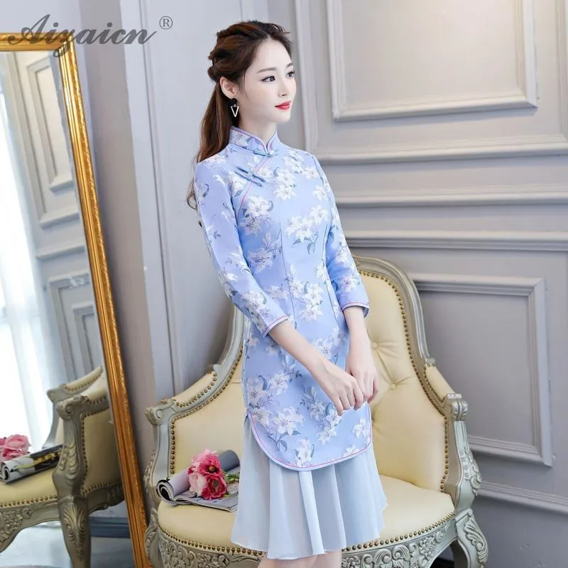Высококлассное жаккардовое переплетение Cheongsam китайское модное китайское традиционное платье Qi Pao Восточный стиль платья с вышивкой Qipao зима