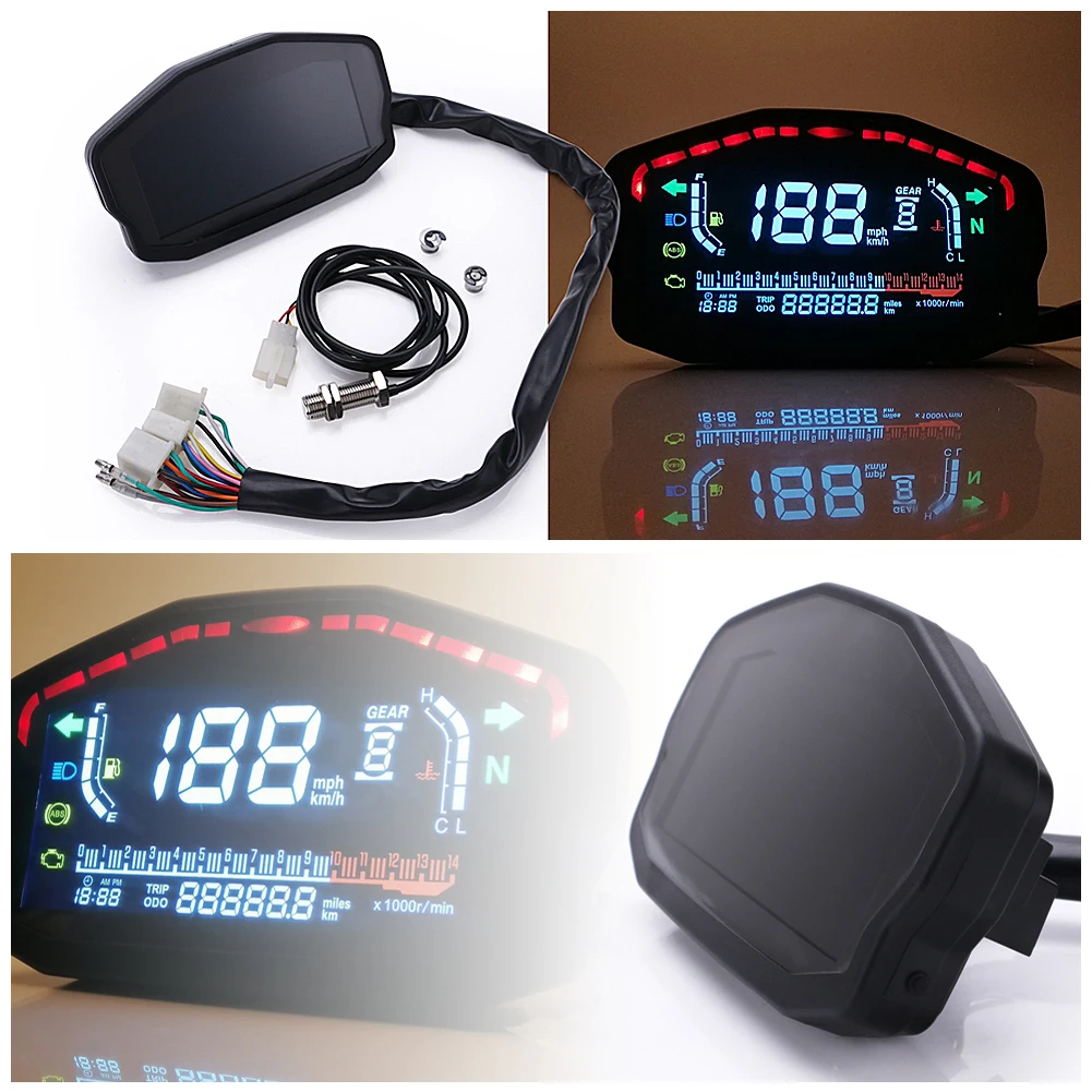 

For 2 4 Cylinder Motorcycle Speedometer LCD Digital Backlight Display 12V Odometer Speedometer Tachometer Gauge
