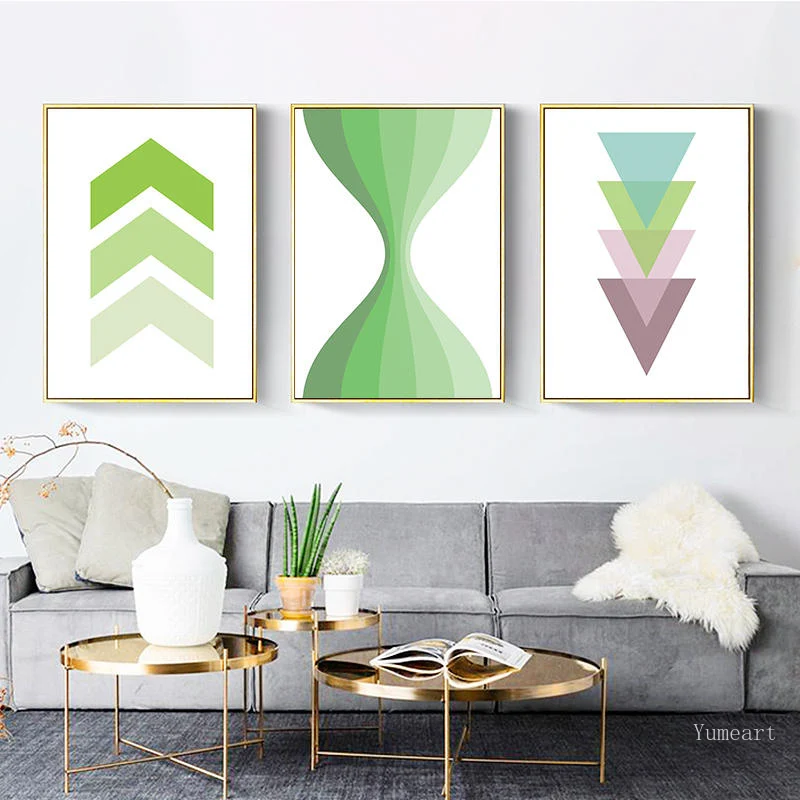 Абстрактный зеленый геометрические блоки на холсте принты и плакат современные