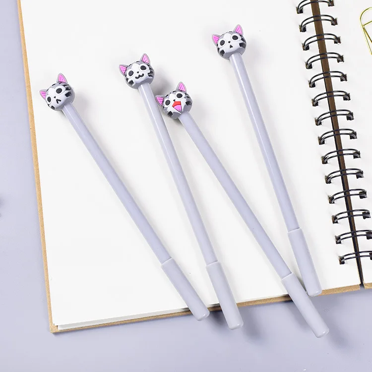 24 pcs Creative cute gray cat gel pen 0.5mm black student supplies writing stationery creative small fresh |