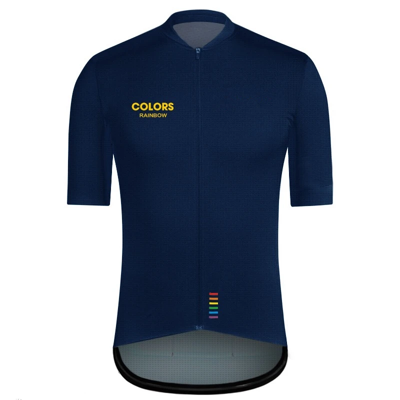 

Men Rainbow Summer Dark Blue Black and White Short Sleeve Breathable Cycling Jersey Women Cycling Clothing