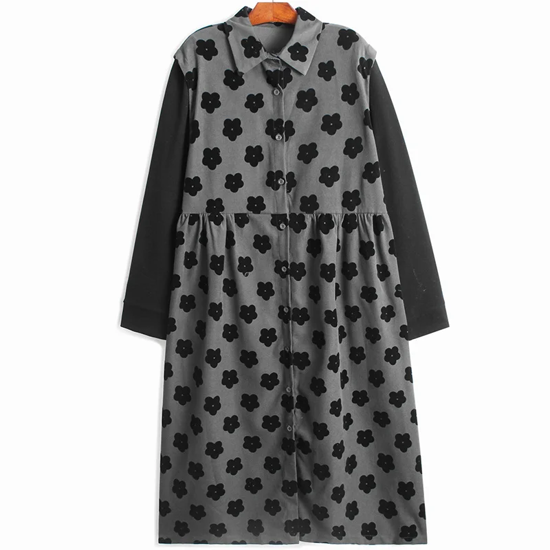 

ZCSMLL Women Flower Big Size Long Thick Ruffles Dress New Lapel Long Sleeve Loose Fit Fashion Tide Spring Autumn 2021