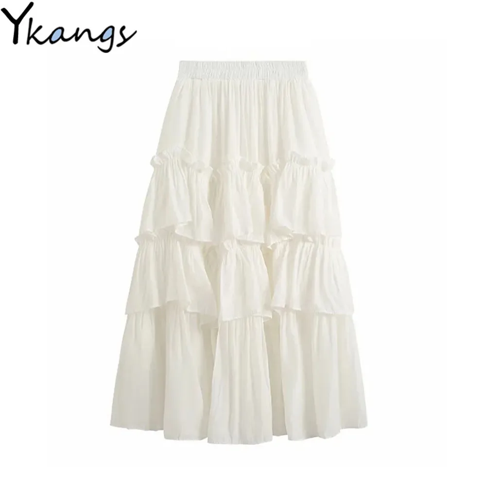 Винтажная черная белая однотонная плиссированная юбка с оборками женская