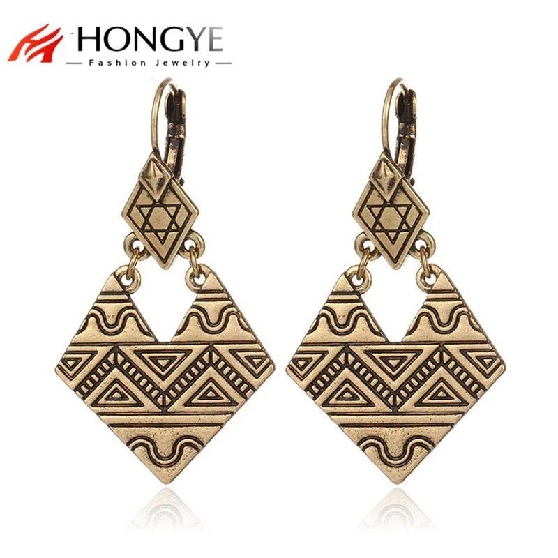 Винтажные геометрические серьги подвески с ромбовидными ушками треугольные