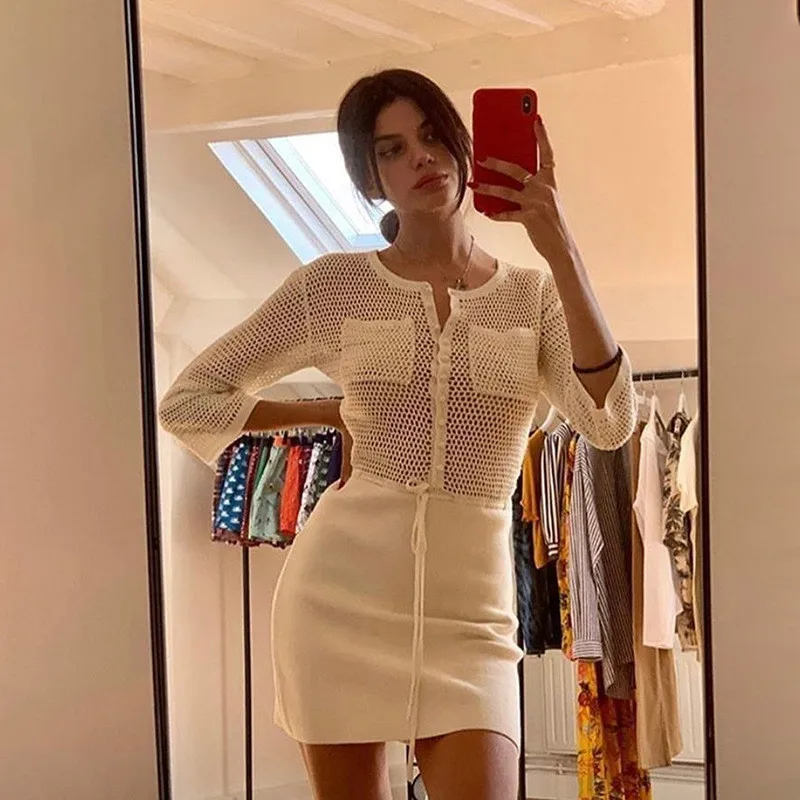 Женское прозрачное Сетчатое мини платье на завязках однобортное составного кроя