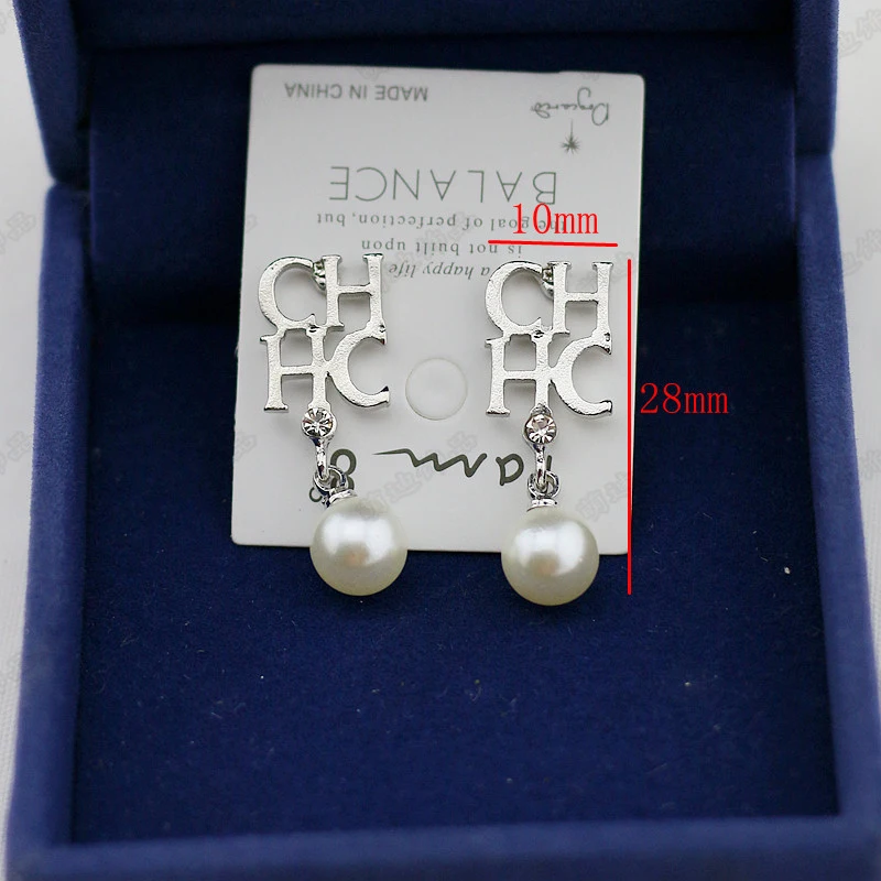 

Top Quality Letter Earrings Women Luxury rhinestone Big Pearl Stud Earrings Brand Girl Wedding Jewelry Clove Y12241