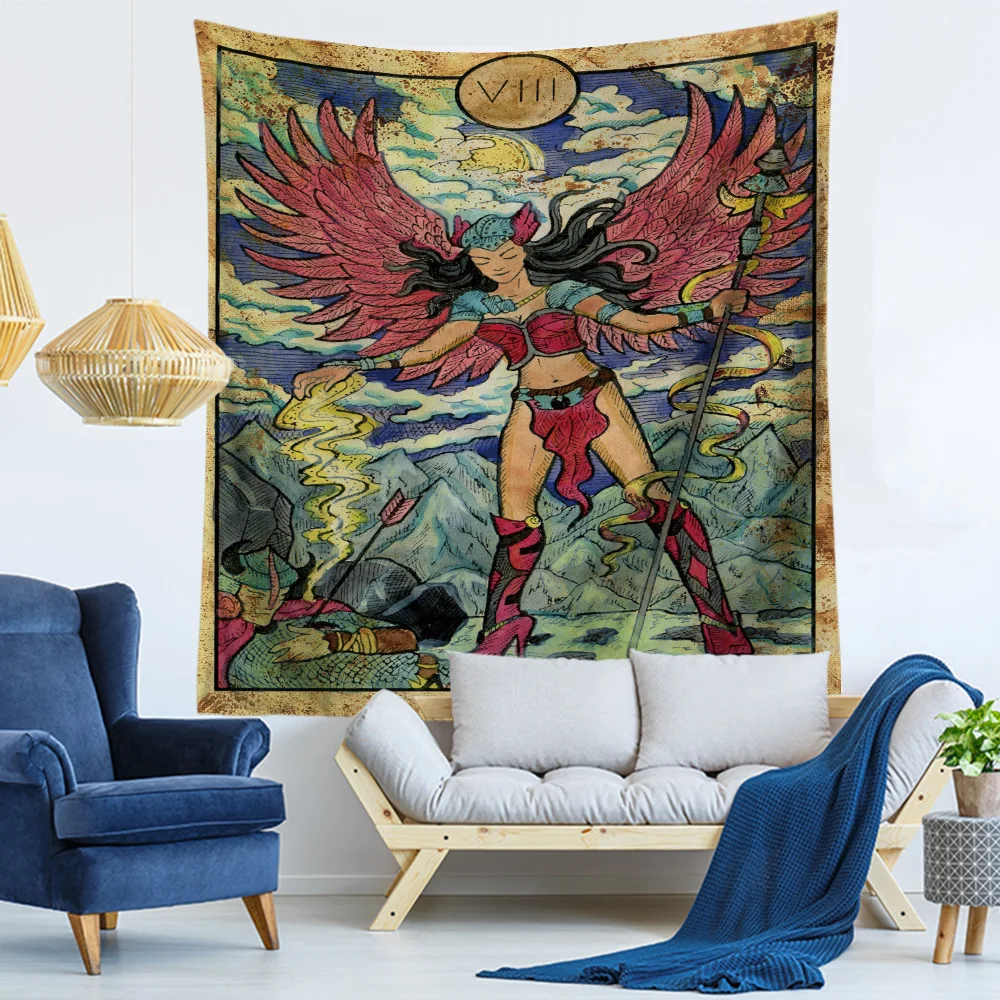 Цветной астрологический гобелен с карточками Таро настенный подвесной Бохо