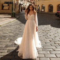 fivsoletulle pleated lace boho wedding dress bohemian lace up long sleeves a line bridal gown custom made plus size sweep train