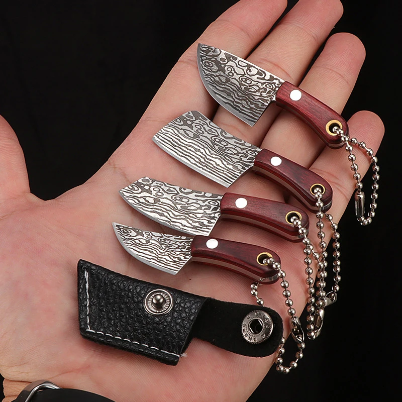 

Portable Keychain Pocket Knife Stainless Steel Camping Small Mini EDC Knife Peeler Fixed Blade Wood Handle Kitchen Multi Knives