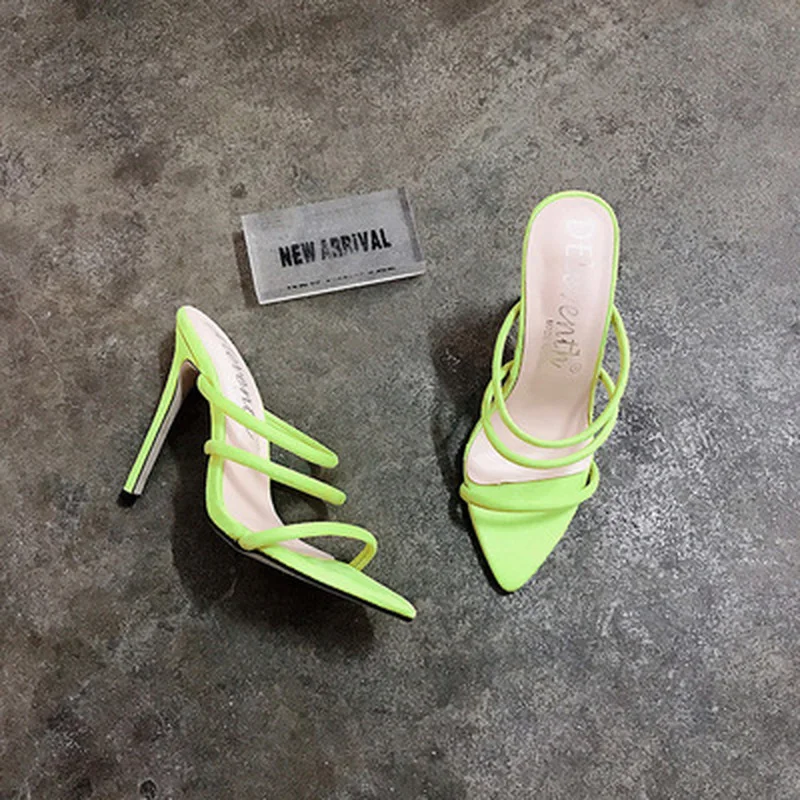 

Dilys Slippers Candy Bright Color Hollow Roman Thin High Heels Big Size Women's Shoes Cross-Border Supply Sandals