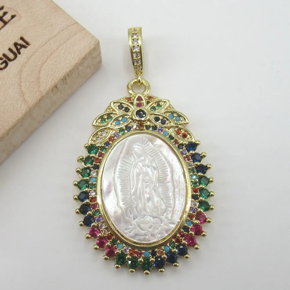 APDGG 35x40 мм Дева Мария белая Швабра Камея оболочка позолоченный кубический циркон